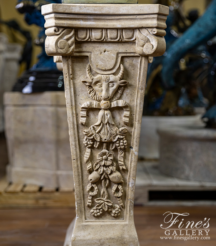 Marble Bases  - Ornate Hand Carved Pedestals In Light Travertine - MBS-080